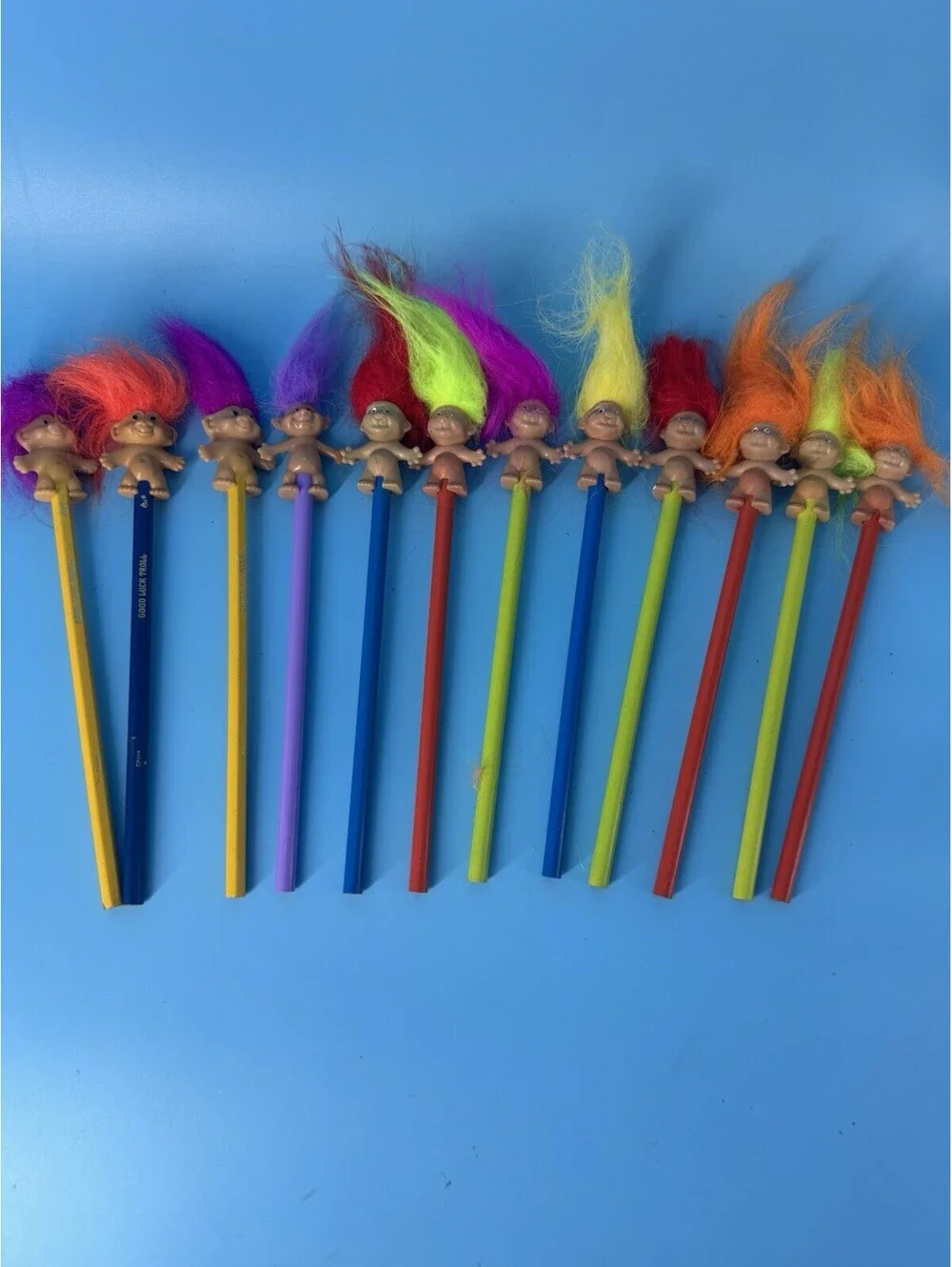 13 Vintage Troll Doll Pencils 3 Russ 1 ACE Good Luck Troll Pencil Toppers 1990s